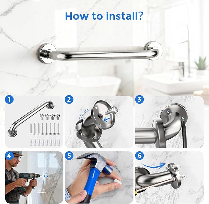 2 Pack Shower Grab Bar, Stainless Steel Bathroom Grab Bar, Shower Handle Bath Handle, Safety Bars for Shower Chair Bench, Grab Bars Senior, Elderly, Handicap(12 Inch)