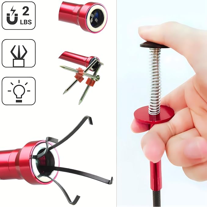 Flexible Magnetic Pickup Tool,Bendable Grabber Tool with 4 Claws & Strong Magnet – Flexible Claw Pick-Up Reacher for Narrow Spaces, Engine Bay, Sink, Drain, Jewelry, Keys, Metal Objects（28 Inch