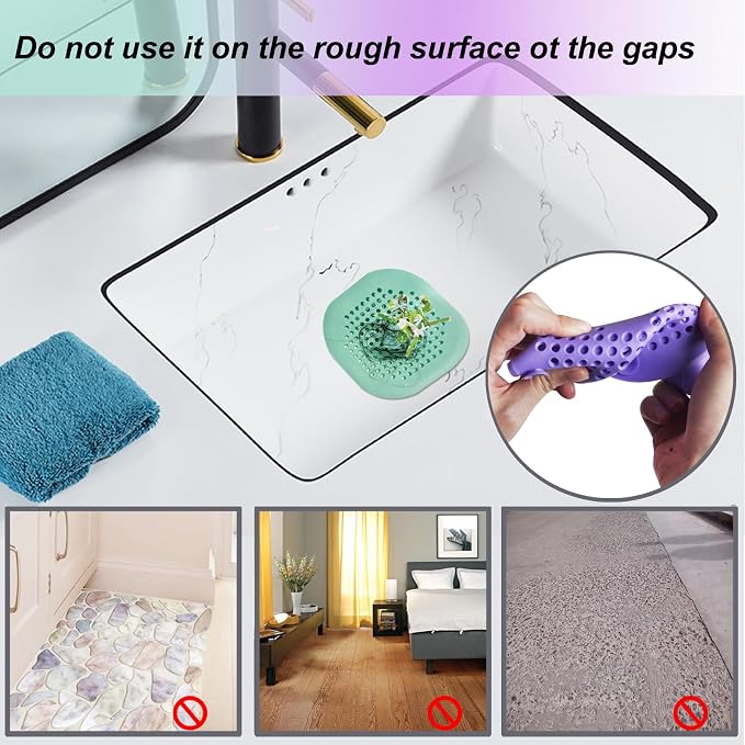 Hair Drain Catcher,Square Drain Cover for Shower Silicone Hair Stopper with Suction Cup,Easy to Install Suit for Bathroom,Bathtub,Kitchen 2 Pack (Purple Green)