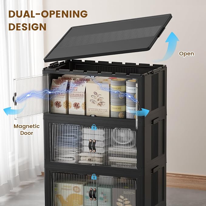 SAILUN 127Gal/508Qt Extra Large Stackable Storage Bins Folding Collapsible Storage Bins with a Lid, Closet Organizers and Storage Black 28" W x 1