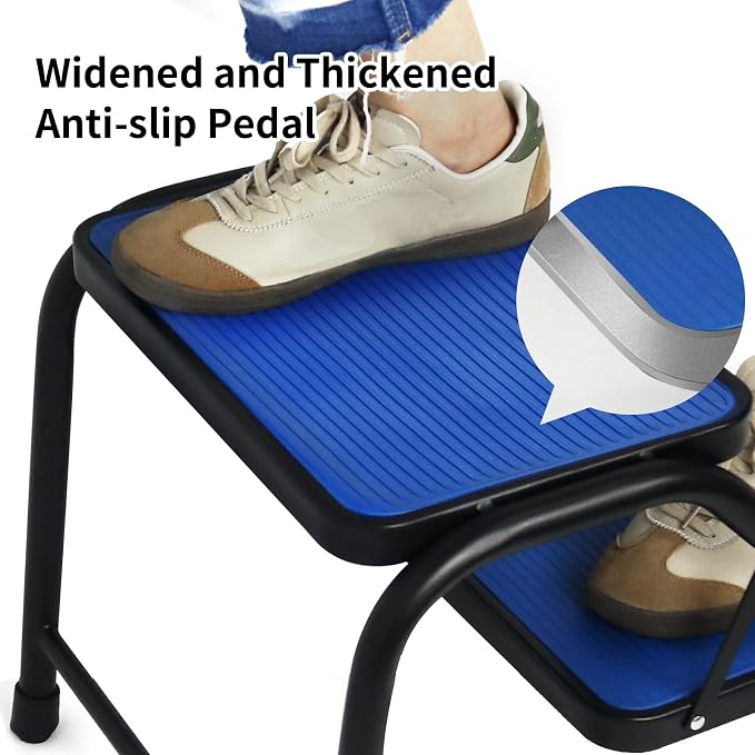Duwee 2 Step Ladder,Step Stool with Wide Anti-Slip Pedal,Heavy Duty Portable Step Ladder Anti-Slip Step Stool for Household, Kitchen,Bathroom,Blue
