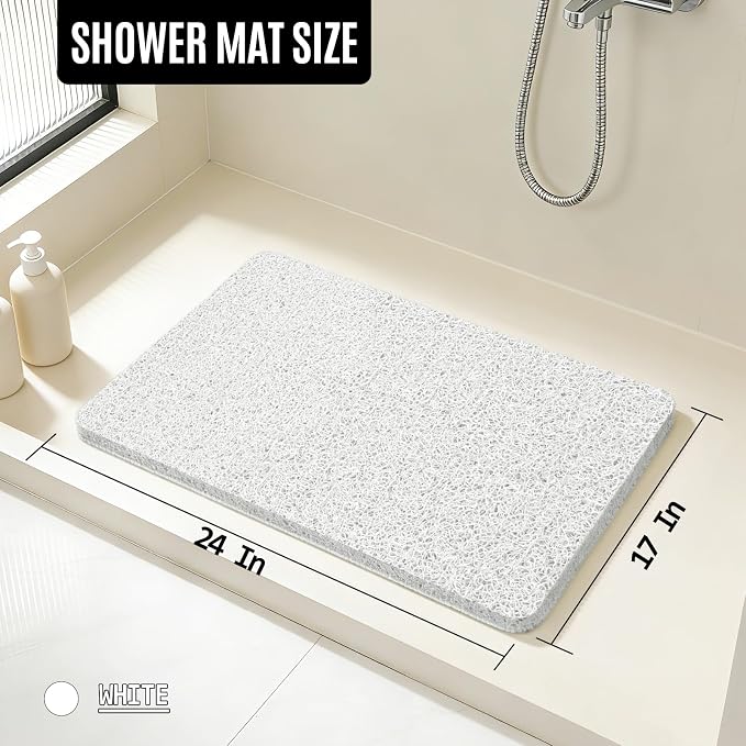 Joyhalo Shower Mat Bathtub Mat Non Slip, Bathmats Non Slip, Quick Drying Foot Scrubber Loofah Mats for Shower, Tub, Bathroom, Home, 17x24inch, White