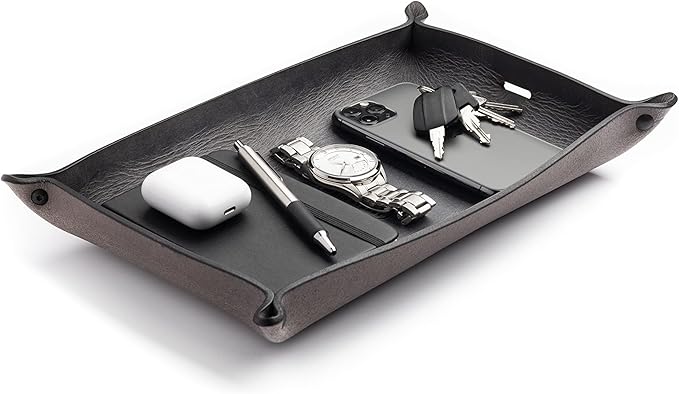 Main Street Forge Leather Valet Tray for Men – Rustic EDC Organizer for Keys, Phone & Wallet – Made in USA – Avalanche Gray