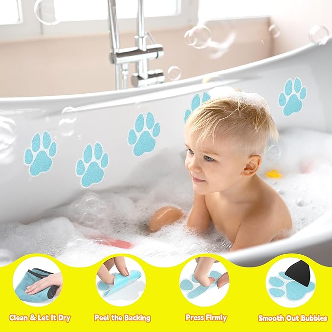 Secopad Non-Slip Bathtub Stickers, 20 Large PCS Safety Bathroom Tubs Showers Treads Adhesive Decals with Premium Scraper (Blue)