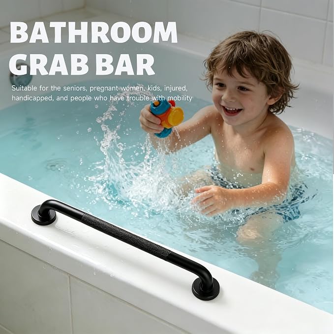 20 Inch Shower Grab Bar 1.25" Dia, 2 Pack Black Anti Slip Bathroom Grab Bar, 304 Stainless Steel Knurled Handicap Grab Bars, Safety Support Handrail,Bath Shower Handle for Elderly Injury Senior