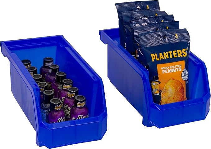 ReadySpace Plastic Containers for Organizing and Storage Bins for Closet, Kitchen, Office, Garage or Pantry Organization, Stackable Bins, Medium (11" x 5" x 5.5"), 8-Pack, Blue