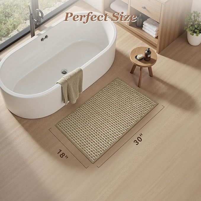 AMOAMI Unique Woven Bath Mat, Super Absorbent Non Slip Bath Mat, 18" x 30", Brown