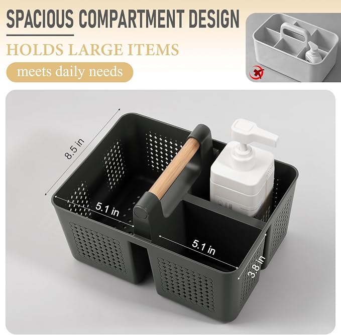 JiatuA Shower Caddy Basket Portable Caddy Organizer with Handle Cleaning Supplies Caddy Plastic Tool Storage for Bathroom Kitchen College Dorm Bedroom, Dark Grey