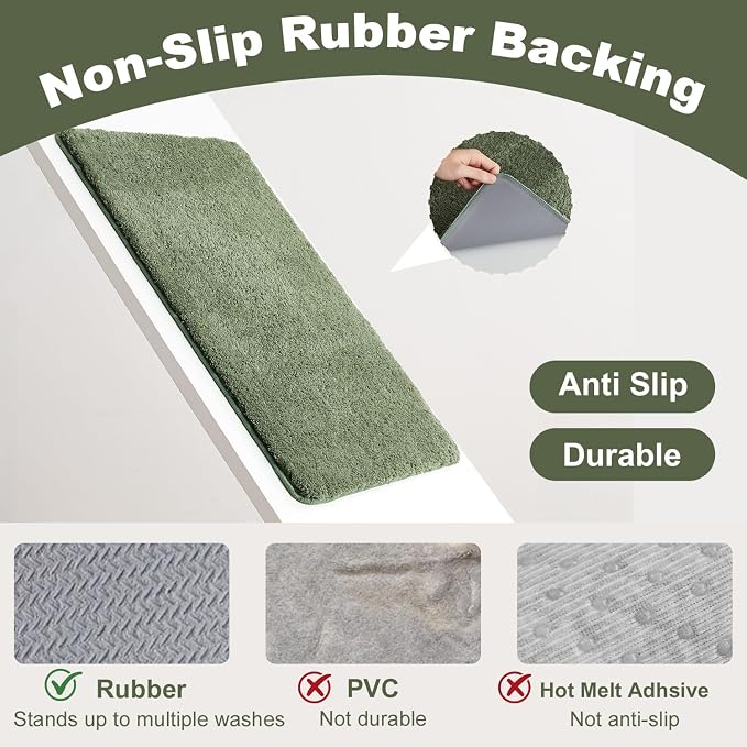 TYUU Sage Green Bathroom Rugs, Ultra Soft Bath Rugs Non Slip Washable, Super Absorbent Quick Dry Bath Mat with Rubber Backing for Bathroom Floor, Shower, or Sink, Sage Green 24" x 48"