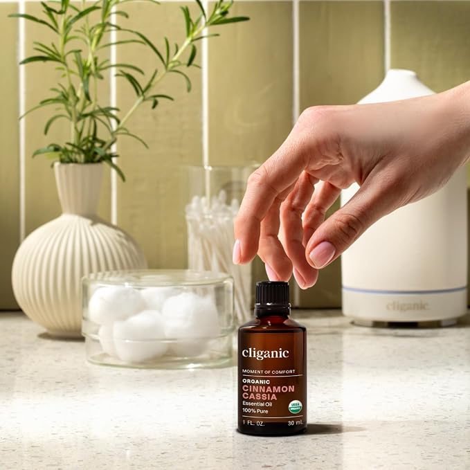 Cliganic Organic Cinnamon Cassia Essential Oil, 1oz - 100% Pure Natural Undiluted, for Aromatherapy | Non-GMO Verified
