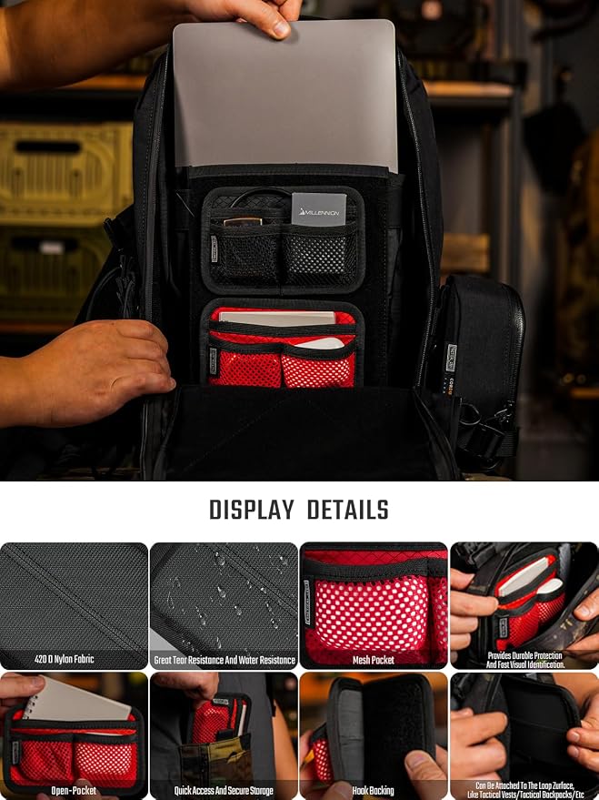 TACTICAL_GEEK TCM3 Mini EDC Organizer Board, Backpack Accessories with Open Pocket & Mesh Pocket, Utility Admin Bag Insert Panel Hook and Loop Modular Organizer for Daily Carry(Red)
