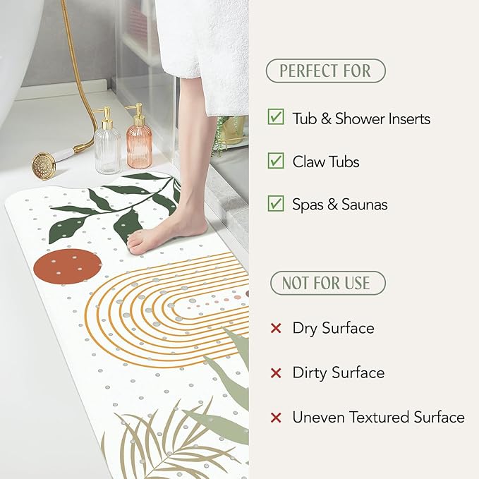 SHUCHING Boho Bath Mat for Tub Non Slip-40 X 16 Inch, Adult Bathtub Mat Anti Slip Mold Free, Long Shower Mat for Bathroom, Machine Washable