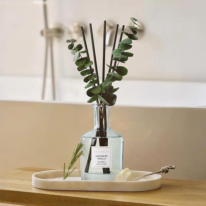 COCORRÍNA Cashmere Vanilla Reed Diffuser – 6.76 oz Essential Oil with 8 Reeds & Real Eucalyptus Sticks, Home Fragrance for Bedroom or Bathroom Décor