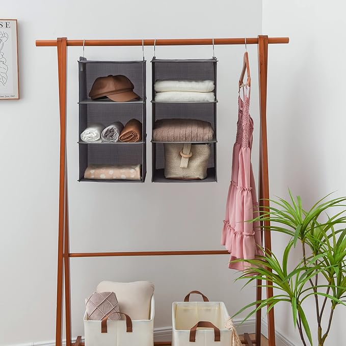 GRANNY SAYS 6-Shelf Hanging Organizer for Closet, Separable to 2 Pack 3-Shelf Hanging Shelves, Hanging Organizer for Bedroom, Ash Gray