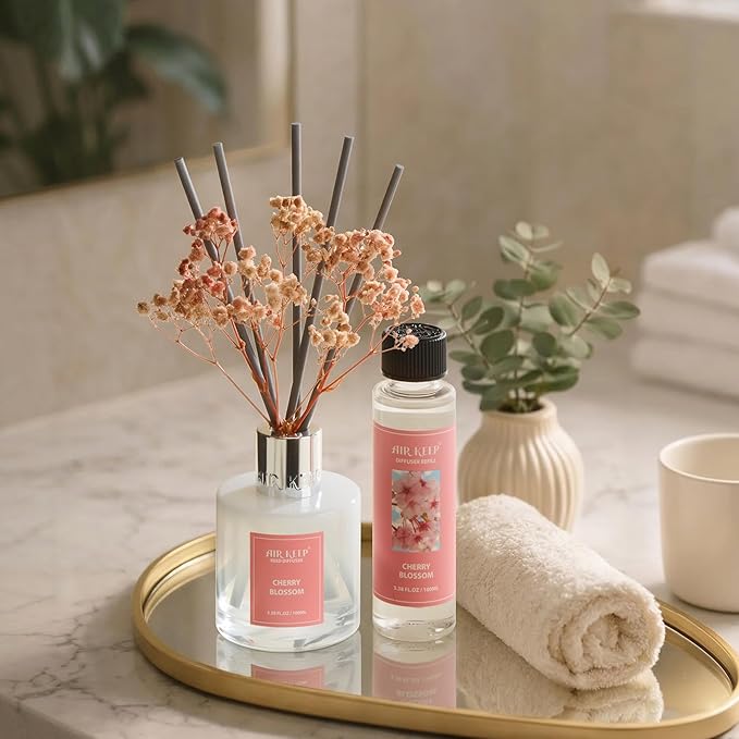 Airkeep Reed Diffuser Oil Refill/Cherry Blossom/3.38 oz/1 Pack/Air Freshener & Aromatherapy Essential Oil Blend for Home Fragrance – Scented Refill Oil for Bathroom, Bedroom & Home Decor
