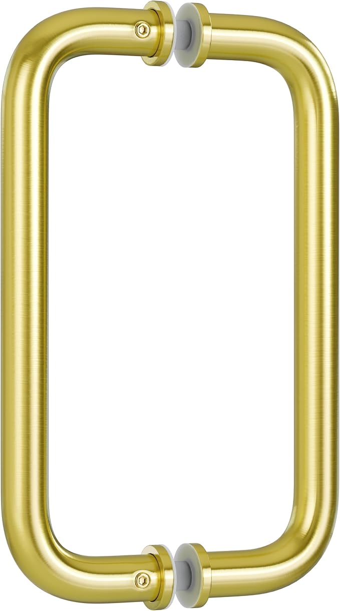 Ranbo Gold Plated 8" CTC Tubular Back-to-Back Shower Door Handle,Heavy-Duty 1.0mm Thick 304 Stainless Steel,for 1/4"- 1/2" Thick Glass and 1-3/8" - 2-1/6" Thick Wooden or Metal Doors，Brass Gold 8" CTC