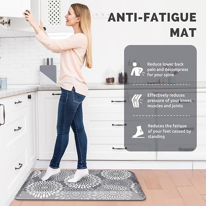 LuxStep Kitchen Mat Waterproof Kitchen Rugs for Floor Cushioned Anti-Fatigue Mat Non-Slip Standing Desk Mat Comfort Floor Mats for House Sink Office 17.3" x 28"-4/5 Inch Grey