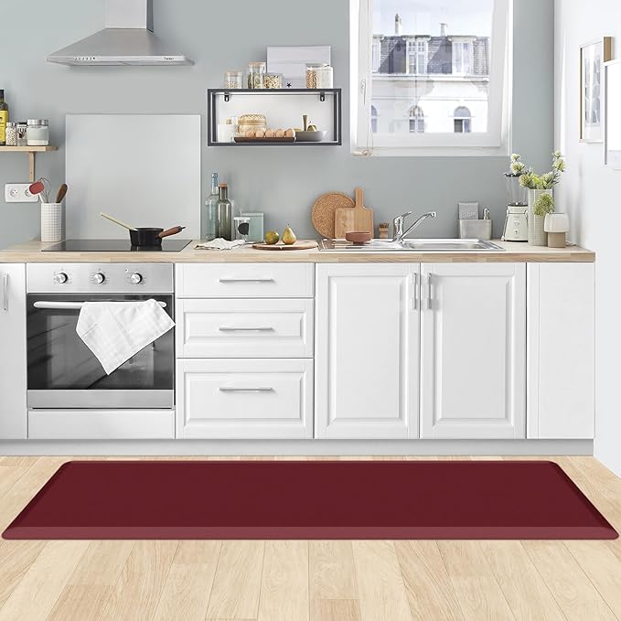 KitchenClouds Kitchen Mat Cushioned Anti Fatigue Kitchen Rug 17.3"x60" Water Resistant Non Slip Kitchen Rugs and Mats Standing Desk Mat Comfort Floor Mats for Kitchen House Sink Office (Red)