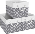 Fab totes Storage Bins 3-Pack, Foldable Storage Baskets for Organizing Toys, Books, Shelves, Closet, Large Storage Box with Rope Handles, Sturdy Organizer Bins,Clover Grey