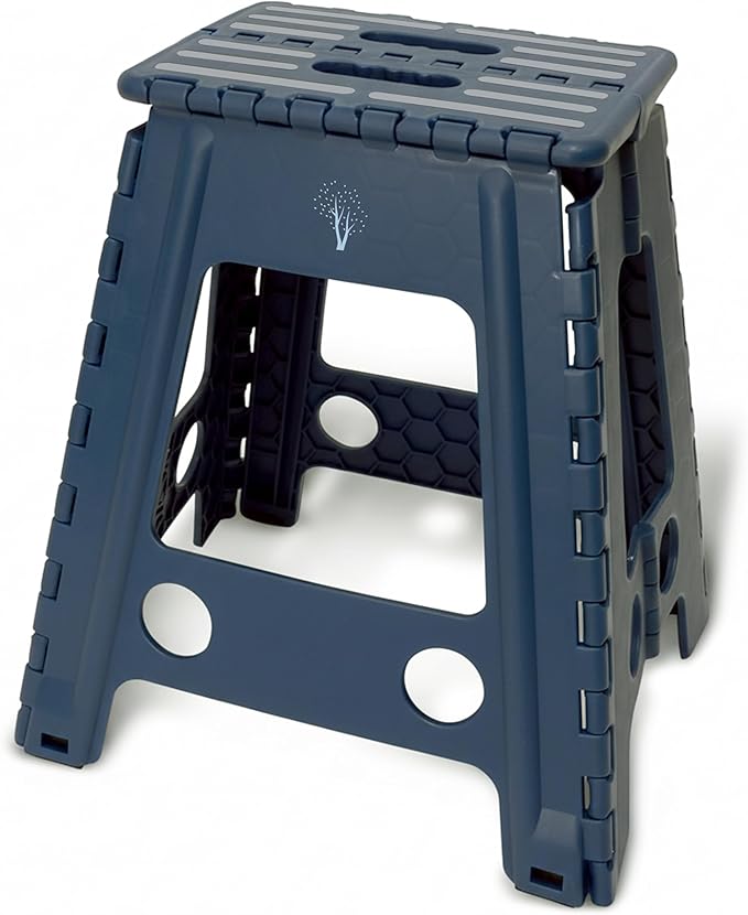 Inspired Living 18" Step Stool, Folding Step Stools for Adults, Plastic Foldable Step Stools Kids, Holds Up to 330 lbs, Collapsible Folding Stool for Kitchen, Bathroom, Bedroom (Navy, 18" High)