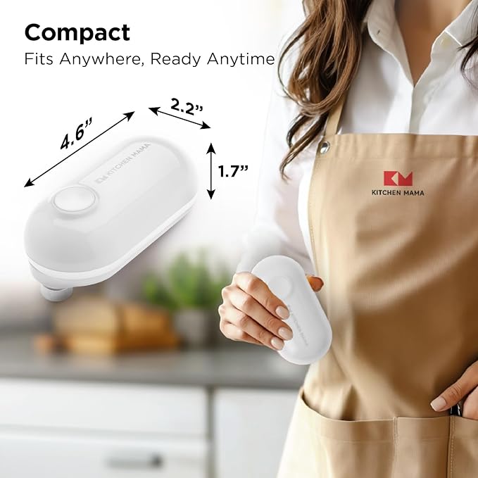 Kitchen Mama Mini Plus Rechargeable Electric Can Opener: USB-C Charging, Hands-Free, Auto Stop, Compact, Cordless, Smooth Edge - Perfect for Seniors with Arthritis, Home, and Travel (White)