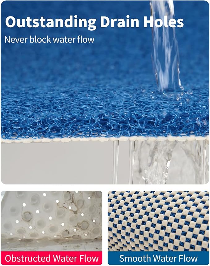 Non Slip Shower Mat, Comfortable Bath mat for Textured Surface,Quick Drying Easy Cleaning Shower Floor Mat for Wet Area,Without Suction Cups Blue 24 x 24
