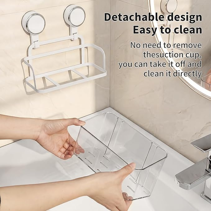Shower Caddy Suction Cup, Removable Bathroom Organizer Shelf for Shower Storage, No Drilling Clear Square Shower Shelves, Large Capacity & Reusable, 1 pack