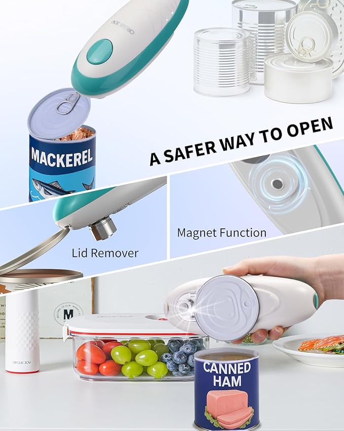 CIRCLE JOY Electric Can Opener, One-Touch Automatic Can Opening with Smooth Edges, Food Safety Handheld Battery-Operated Can Opener for Kitchen and Seniors, Green