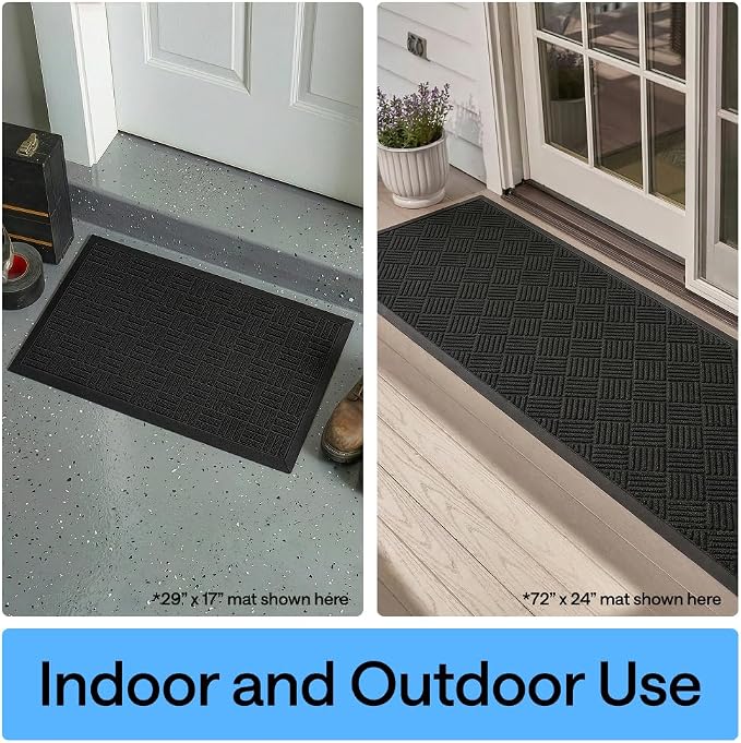GORILLA GRIP 100% Waterproof All-Season WeatherMAX Doormat, 60x24, US Designed Natural Rubber, Stain and Fade Resistant, Low Profile Indoor Outdoor Door Mats, Easy Clean Patio Mat, Midnight Maze