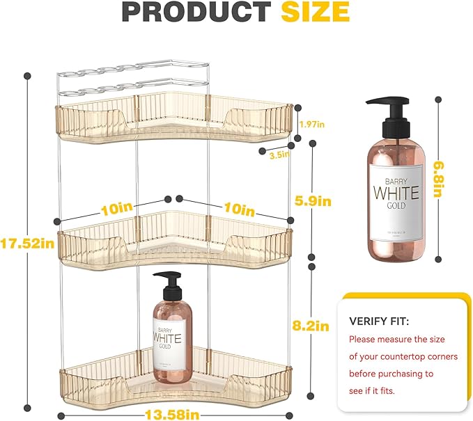Asayuee 3-Tier Corner Bathroom Counter Organizer with Top Toothbrush Holders,Large Makeup Organizer Countertop with Brush Holder,Skincare Organizers Corner,Exquisite Vanity Organizer (Gold, 3 Tier)