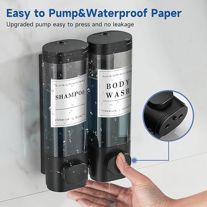 Shampoo and Conditioner Dispenser,Shower Dispenser 2 Chamber No Drill Wall-Mounted Shampoo Dispenser for Shower Wall Mounted Shower Dispenser for Bathroom Hotel,Matte Black1