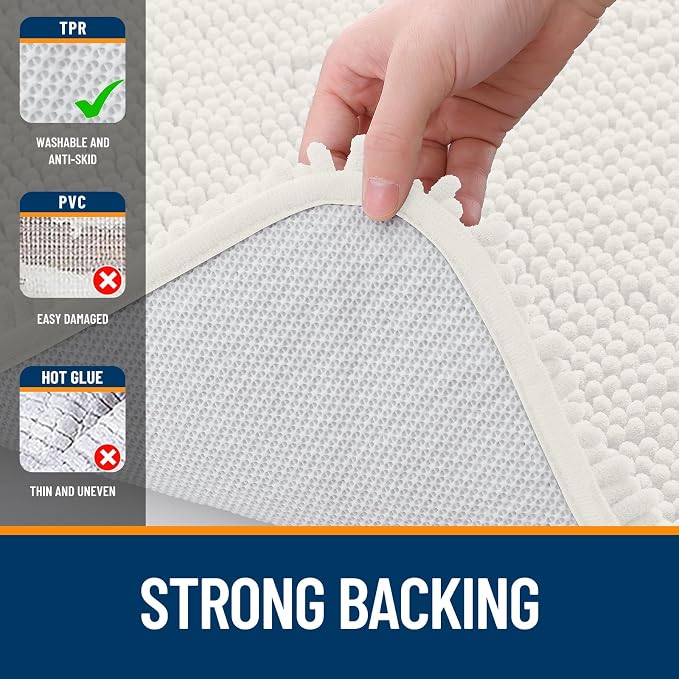 OLANLY Large Bathroom Rugs 59x35, Extra Soft Absorbent Chenille Bath Rugs, Rubber Backing Quick Dry, Machine Washable Bath Mats for Bathroom Floor, Tub and Shower, Home Decor Accessories, Ivory