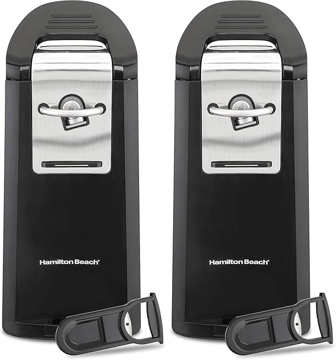 Hamilton Beach Smooth Touch Electric Automatic Can Opener Easy Push Down Lever,For All Standard-Size&Pop-Top,Extra Tall,With Bottle Opening Accessory and Built-In Knife Sharpener,Black(Pack of 2)