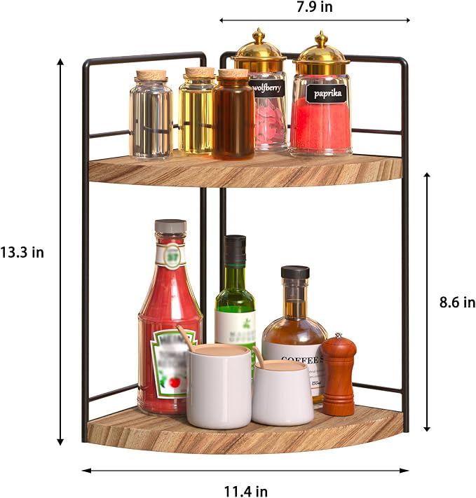 2 Pack Bathroom Counter Organizer, 2 Tier Corner Bathroom Counter Organizer Wooden Vanity Organizers for Bathroom Organizers and Kitchen Storage Dresser Decoration
