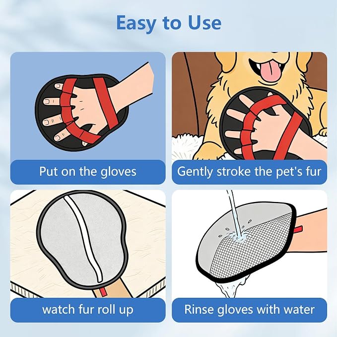 Pet Hair Removal Glove for Dogs & Cats, Reusable Washable Electrostatic Pet Hair Remover Glove, Pet Hair Mitt with Finger Straps for Couch, Carpet, Car Seats, Clothes, Furniture, Red