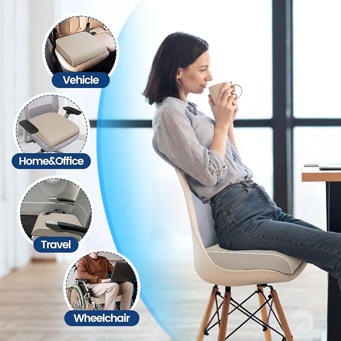 SweetSlubr Seat Cushion for Tailbone Pain Relief, Office Chair Cushion, Memory Foam Large Chair Cushion with Non-Slip Cover for Soft Support at Office Chair, Car Seat, Airplane Beige/2X-Large