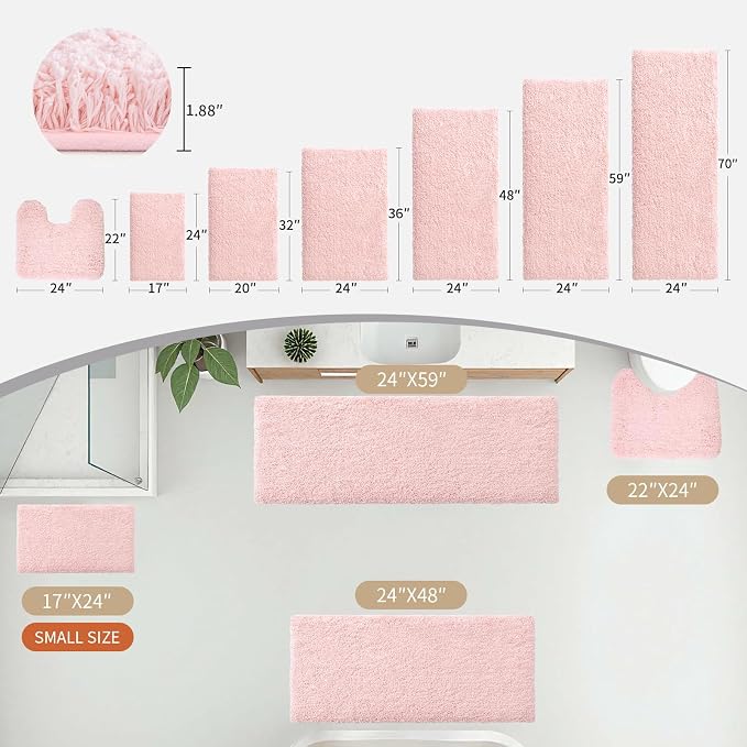 Disolla Pink Bathroom Rug 20x32 - Non-Slip Plush Thick Bath Mat, Highly Absorbent & Ultra Soft Fluffy Floor Mat, Machine Washable for Shower and Tub