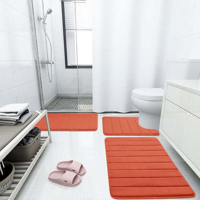 Buganda Memory Foam Bath Mat, 59" x 20", Ultra Soft and Non-Slip Bathroom Rugs, Water Absorbent and Machine Washable Bath Rug Runner for Bathroom, Shower, and Tub, Coral