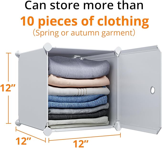 MAGINELS 5 Cube Storage Cabinet, Narrow Clothes Storage with Doors,Tall Plastic Standing Organizer Shelves for Small Spaces,Use to Closet,Bedroom,Livingroom,White(11.8x11.8inch)