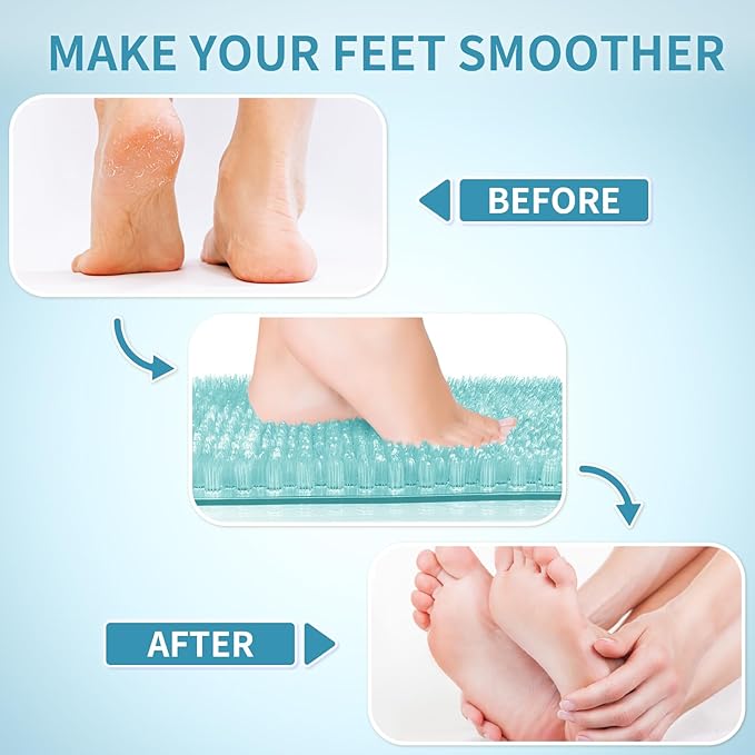 Yolife Shower Foot Scrubber Mat, Anti-Slip Bath Mat with Scrub Bristles, Soft Shower Foot Massager with Strong Suction Cups for Soothe Achy Feet, 25.6" x 13.4"