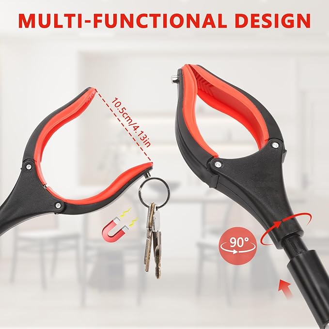 2 Pack Grabber Reacher Tool, 36" Extra Long Heavy Duty Folding Pickup Tool with Magnets & Rotating Jaw - Pickup Tool for Seniors, Mobility Aid, Trash Picker (Orange)