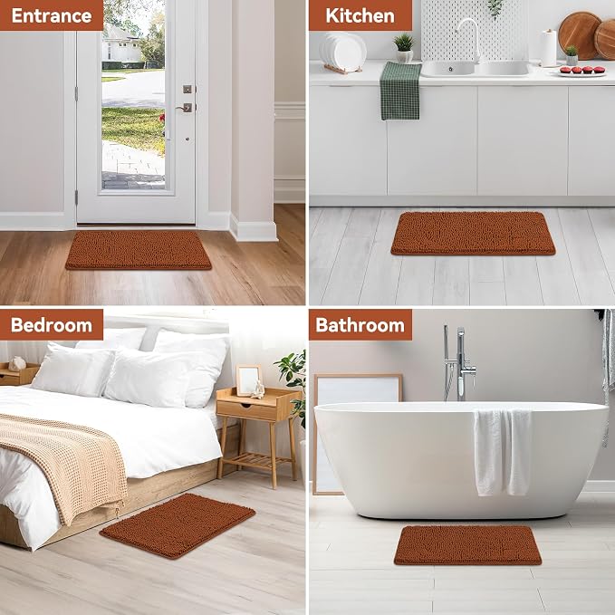 Bcoimo 30x20 Chenille Bath Mat – Non-Slip with Backing Bath Rug Ultra-Absorbent and Machine Washable Bathroom Mat Quick-Dry Design. Ideal for Bathroom Shower and Tub Areas