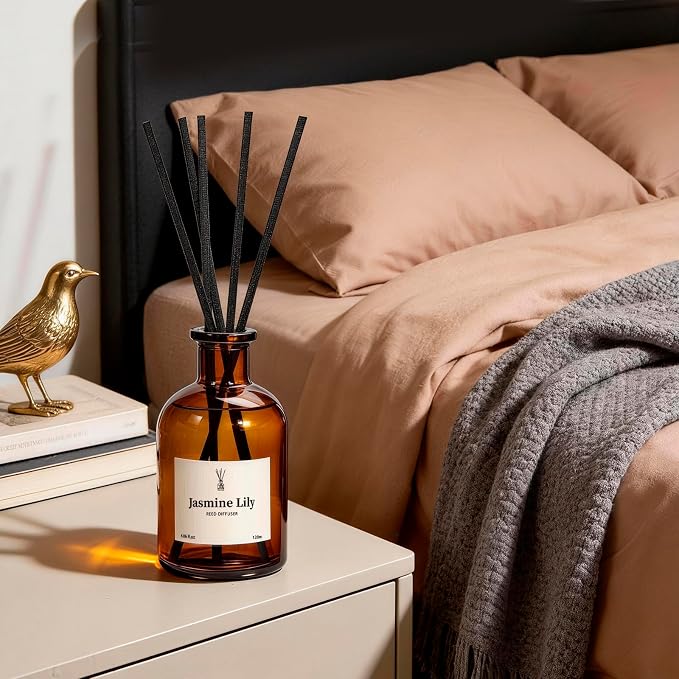 Reed Diffuser Set, 8.12 fl.oz Jasmine Lily Scented Diffuser with 10 Reed Sticks, Up to 120 Days, Home Fragrance Reed Diffuser for Bathroom Office Shelf Decor & Air Fresheners, 2 Pack
