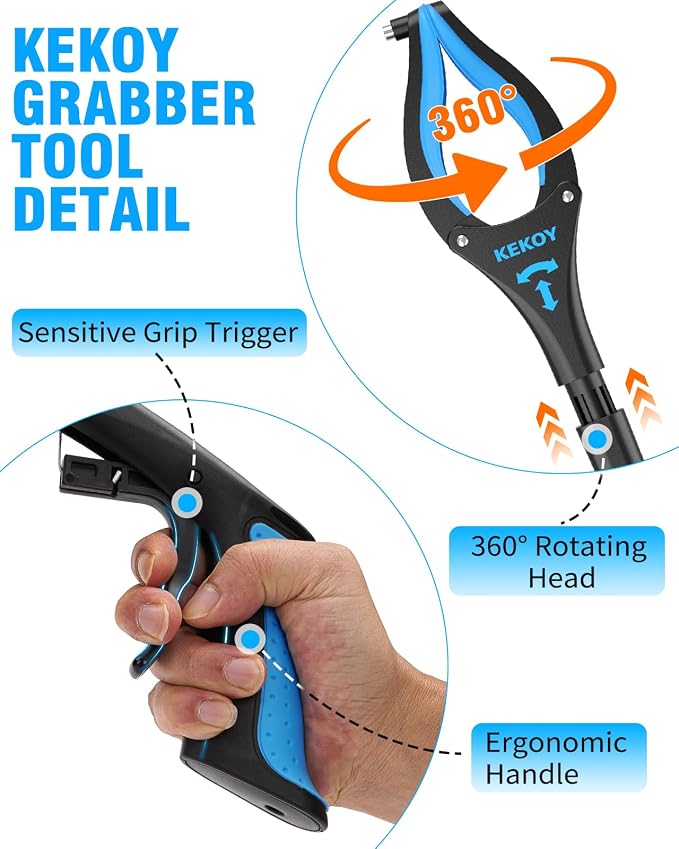 Kekoy 40 Inch Grabber Reacher Tool for Seniors 2 Pack, Foldable Reacher Grabbers Pickup Stick with Anti-Slip 360° Rotating Jaw, 4" Wide Extended Claw with Magnet for Disabled, After Surgery Recovery