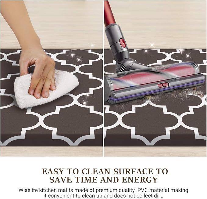 WISELIFE Kitchen Mat Cushioned Anti-Fatigue Rug,17.3"x 28",Non Slip Waterproof Kitchen Rugs Heavy Duty PVC Ergonomic Comfort Mat for Floor Home, Office, Sink, Laundry, Chocolate