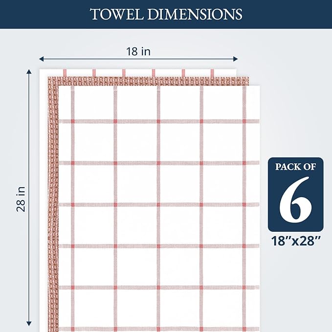 LANE LINEN 100% Cotton Kitchen Towels Set, 6-Pack – Premium, Absorbent, Quick-Drying Dish Towels, Tea Towels, 18" x 28" - Red