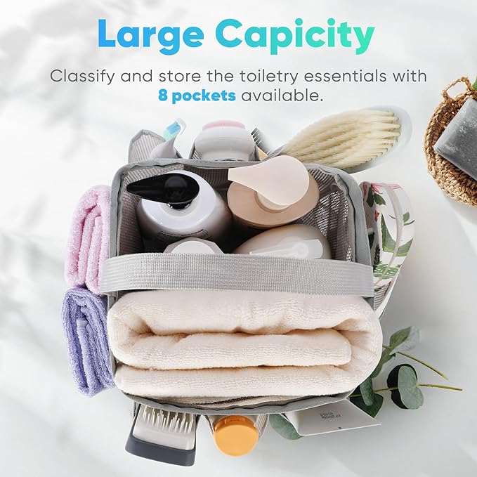 EUDELE Mesh Shower Caddy Portable for College Dorm Room Essentials, 8-Pocket Large Capacity Shower Bag for Beach, Swimming, Gym Pack