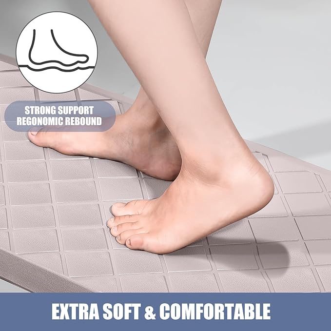 Cushioned Kitchen Mat 2 PCS, Anti Fatigue Kitchen Rugs, Heavy Duty Non-Skid, Ergonomic Comfort Foam Kitchen Floor Mat for Home, Office, Sink, Laundry, Khaki