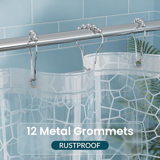 Titanker Clear Shower Curtain Liner with Water Cube, Medium Weight Plastic Shower Liner PEVA Waterproof Shower Curtains for Bathroom with Big Stones and Grommets, 72x72 Inches