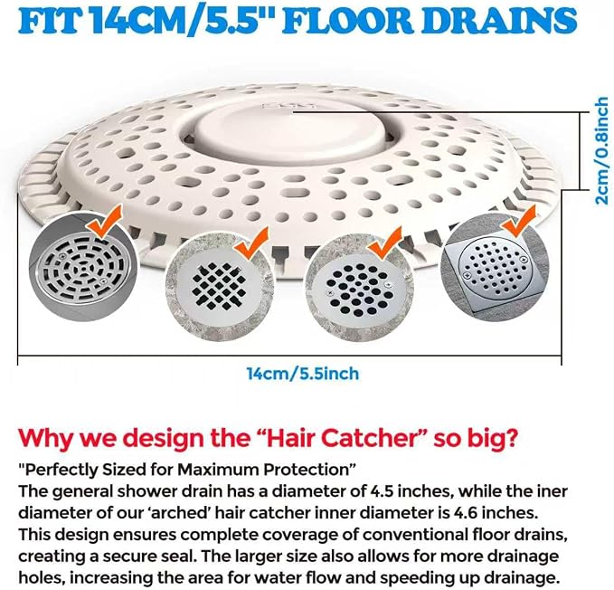 zaa Shower Drain Hair Catcher, Premium Silicone Drain Protector & Shower Drain Cover for Regular Drains of Shower Room, Bathroom, LightGray